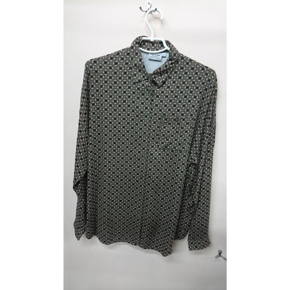 Button-Up Shirt Men's Green EUC Geometric Pattern